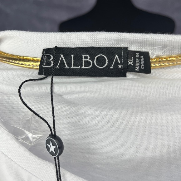 Balboa Embellished Eye Crop Top Beaded Short Sleeve Top White XL, NWT - Picture 6 of 6